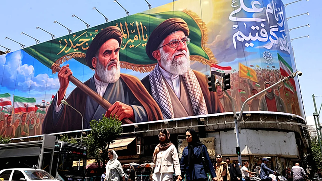 إعلام إيراني مشروع لوحة إعلانية في طهران تظهر زعيمي إيران